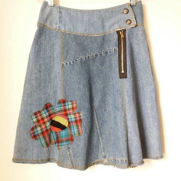 Elizabethan Skirt Women Size XS Blue Flower Detail Denim A-line - Picture 2 of 8